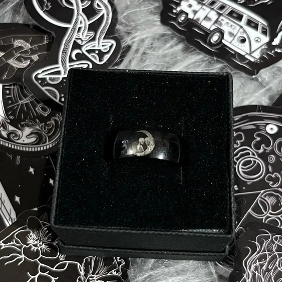 Black Stainless Steel Couples Rings – Half Moon & Skeletal Lovers - Picture 2 of 3